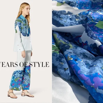 145см *100см Дизайнерская Ткань Европейского Бренда Haute Couture Blue Hydrangea Цифровая Печать Ручной Работы Diy Ткань для Пошива Платья  5