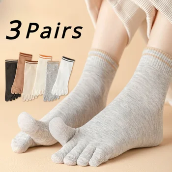 3 Пары носков с пятью пальцами, женские хлопчатобумажные носки для йоги, пилатеса, с раздельными пальцами, носки для голени, миди-тюбик, Весна-осень  5
