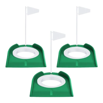 3 предмета, чашка для игры в гольф, учебные пособия для гольфа, принадлежности для гольфа, тренировочные клюшки для гольфа с пластиковым флажком Зеленый + белый  5