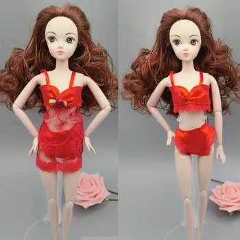 3 шт./компл. Красный модный наряд для куклы Барби, пижама, нижнее белье, кружевное ночное платье + Бюстгальтер + Нижнее белье, одежда для кукольного домика  10