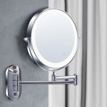 8-дюймовое Настенное Зеркало для макияжа с хромированным 3X-10Xувеличением, 3-цветная светодиодная подсветка, Двухсторонние Умные косметические зеркала для бритья в ванной комнате  10