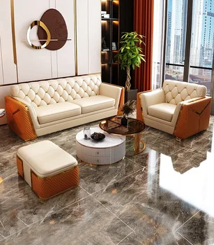 Italienische licht luxus leder sofa große familie hohe-ende villa leder sofa designer net rot serie möbel  5