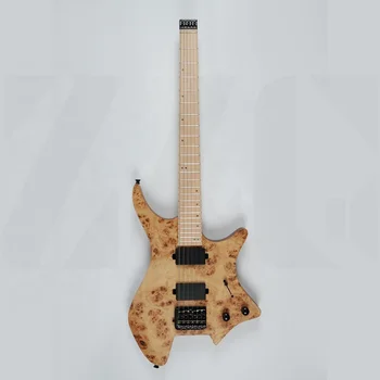 ZLG 6-струнная Безголовая гитара натурального цвета с заусенцем Сделано в Китае По индивидуальному заказу Высококачественная безголовая гитара Электрогитара  5
