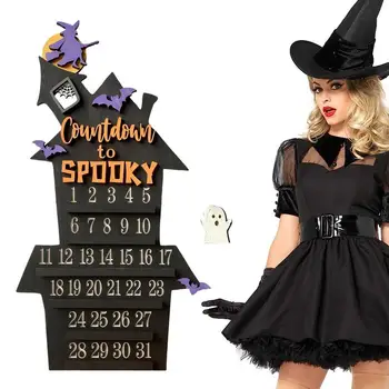 Адвент-календарь с обратным отсчетом на Хэллоуин, орнамент в форме замка, обратный отсчет до Хэллоуина, детский Адвент-календарь с подвижным блоком  5