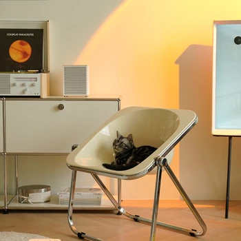 Акриловый Складной стул, Прозрачный Металлический Обеденный стул для домашнего отдыха, Ins Ретро Портативный  4