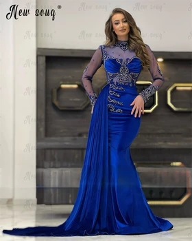 Арабское Королевское синее вечернее платье, Бархатные кружевные платья для свадебной вечеринки, расшитые бисером, плюс Размер, сшитые на заказ вечерние платья для выпускного вечера для женщин 2023 г.  10