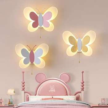 Бабочка девочка комната лампа творческий мультфильм дети энергосберегающий мальчик лампа прикроватная лампа спальня настенный светильник потолок проход лампа  10