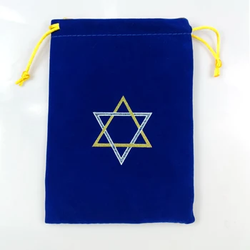 Бархатная сумка для кубиков на шнурке, ювелирный мешочек 18 х 13 см, синие цвета с желтой шелковой подкладкой  5