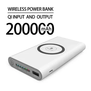 Бесплатная доставка, беспроводной блок питания емкостью 200000 мАч, двусторонняя быстрая зарядка Powerbank, портативное зарядное устройство Type-c, внешний аккумулятор для iPhone  5