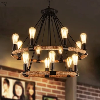 Винтажный промышленный подвесной светильник из пеньковой веревки в стиле ретро для гостиной, домашнего дизайна, кухонных светильников, ресторана, бара, лофта, ванной комнаты  10