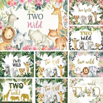 Два диких фона для мальчика и девочки, украшения для вечеринки на 2-й день рождения, баннер с животными в джунглях, фон для фотосъемки на 2-й день рождения  4