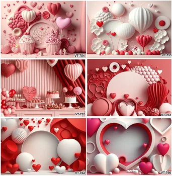 День Святого Валентина Любовь Годовщина вечеринки Декор Фоны Свадебный торт Фотографические 3d Воздушные шары Фоны Студийный баннер Фотосессия  0