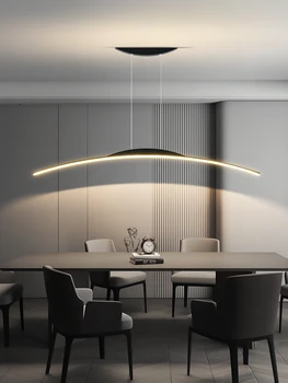 Дизайнерская люстра для столовой, простой современный обеденный стол в скандинавском стиле, барная настольная лампа, минималистичный светодиодный длинный офисный подвесной светильник  10