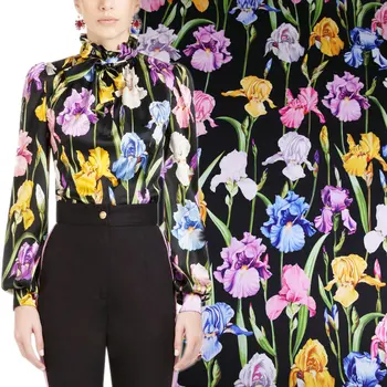 Европа И Америка Красочный цветок тюльпана, промытый, имитирующий шелк, атласная ткань для женского платья, блузки, пижамы, ткань для шитья своими руками  5