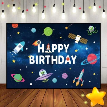Живописный фон для украшения дня рождения в открытом космосе, путешествие вокруг Солнечной планеты, ракета, Детский душ, Астронавт На заказ  5