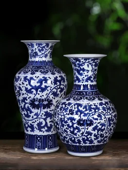 Керамическая ваза Цзиндэчжэнь Сине-белая фарфоровая ваза Новая цветочная композиция из шпагата в китайском стиле Фарфоровое украшение для гостиной  5