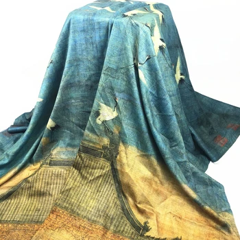 Китайская пейзажная картина stlye из ткани HANFU с принтом журавля в красной короне для платья своими руками 1 заказ = 1шт  5