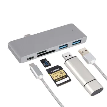 Концентратор 5 в 1 Type-C, адаптер USB3.0 с несколькими портами зарядки, устройство чтения карт для MacBook Pro  5