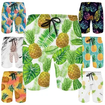 Короткие штаны с тропическим 3D принтом в виде ананаса Гавайские пляжные шорты Крутые мужские шорты для серфинга Детские быстросохнущие плавки  10