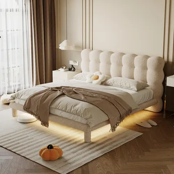 Кровать с пузырьками в главной спальне, двойная технологическая ткань, простой современный кремовый бархат, роскошь, простой  4