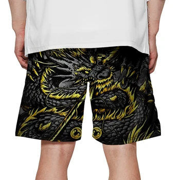 Летние Повседневные шорты с эластичной резинкой на талии, Уличная мужская мода, пляжные шорты с принтом дракона  4