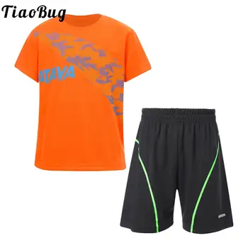 Летний быстросохнущий спортивный костюм для мальчиков из 2 предметов, футболка с коротким рукавом и шорты, комплект для футбола, баскетбола, бега, спортивный комплект, спортивный костюм  5