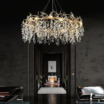 Люстра из постмодернистского светодиодного золота, роскошные Хрустальные подвесные светильники для гостиной, Декоративный подвесной светильник  4