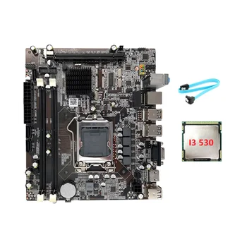 Материнская плата H55 LGA1156 Поддерживает процессор серии I3 530 I5 760 с памятью DDR3 Материнская плата настольного компьютера + процессор I3 530 + Кабель SATA  2