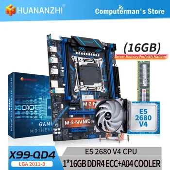 Материнская плата HUANANZHI X99 QD4 X99 с процессором Intel XEON E5 2680 v4 с 1 * 16G DDR4 с комбинированным комплектом кулеров A04  2