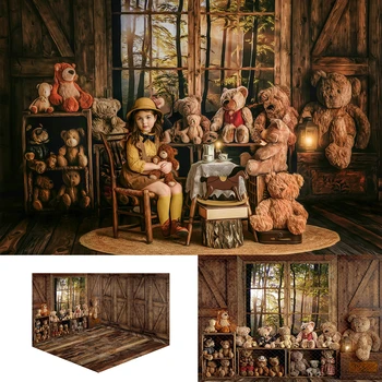 Медвежий Деревенский лес, фоны для деревянных домов, детская фотография, Декоры для фотосессий для детей и взрослых, Фоны для стен из деревянных досок  5
