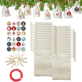 Мини-рождественские сумки на шнурке 24шт Изысканные подарочные пакеты для конфет Сезонные декоры для лестничных перил  5