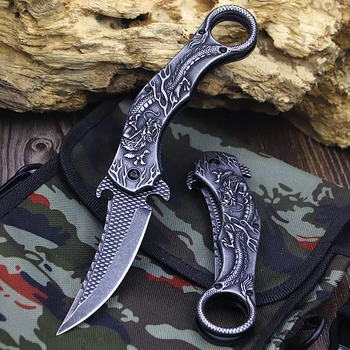 Многофункциональный тактический складной нож для мытья камней с острым рисунком Дракона, складной уличный нож, инструмент для джунглей, Карманный складной нож  10