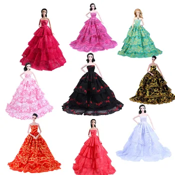 Модное многослойное кружевное свадебное платье для куклы Барби, наряд для вечеринки, одежда, игрушки ручной работы для детей  10