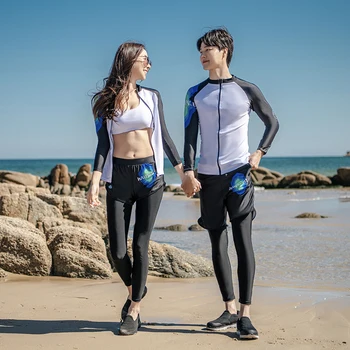 Модные купальники для пар для мужчин и женщин, черно-белый цвет, блокирующий живот, Тонкий консервативный водолазный костюм, купальники для серфинга  5