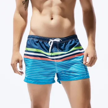 Молодежные мужские шорты, купальник, модные полосатые контрастные шорты в стиле пэчворк, пляжные плавки на шнурке с низкой талией, купальный костюм  4