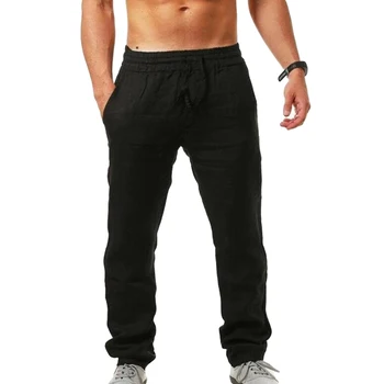 Мужские свободные спортивные брюки, модные однотонные льняные брюки для фитнеса, удобные дышащие мужские брюки для бега в стиле хип-хоп.  5