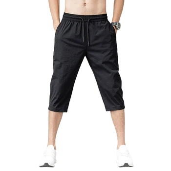 Мужские шорты Летние Бриджи 2023, Тонкие нейлоновые брюки длиной 3/4, мужские бермуды, Быстросохнущие пляжные Черные Мужские длинные шорты  4
