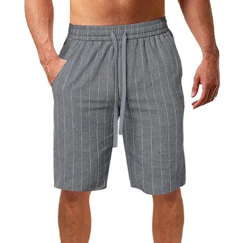 Мужские шорты, повседневные гавайские пляжные шорты в полоску с эластичной резинкой на талии и завязками, летние спортивные шорты, шорты для отдыха с карманами  1