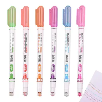 Набор ручек Curve Highlighter Цветные ручки Curve с 6 различными формами изгибов, 6шт цветов, Маркирующие линии, эстетический маркер Curve  10