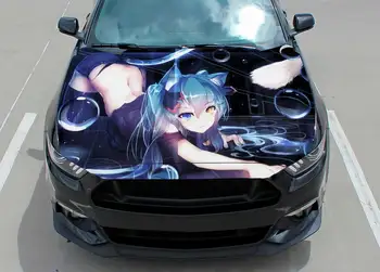 Наклейка на капот автомобиля, Мику Неко, синяя девушка-кошка, сексуальное аниме, девушка, виниловая наклейка, графика, наклейка на грузовик, графика грузовика, наклейка на капот  10