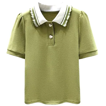 Новая летняя футболка для гольфа для женщин, рубашка поло, цветной воротник, короткий рукав, одежда для гольфа, спортивная одежда для девочек, тонкая и дышащая  5