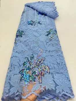 Новейшее африканское кружево 2021 года, высококачественная вышивка из французского тюля в нигерийском стиле, кружевная ткань для женского платья  5