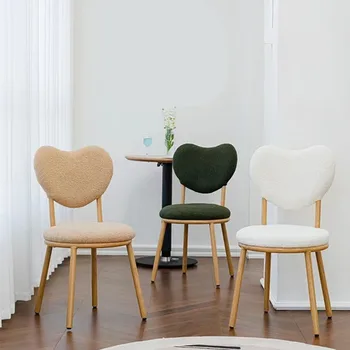 Обеденный стул Ins Net в форме красного сердца Nordic Home Для макияжа, стул для гостиной из бархата Ягненка, стул для креативного отдыха со спинкой  5