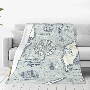 Одеяла с морской картой в стиле ретро, Фланелевый морской якорь, Новинка, Теплое одеяло для домашнего лета  10