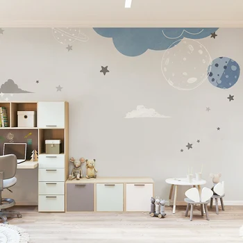пользовательские обои Nordic Grey Planet для детской комнаты обои для комнаты мальчиков Настенная роспись детского сада наклейки для украшения дома  10