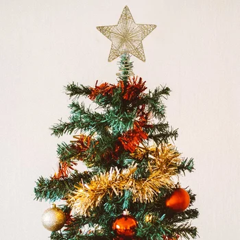 Рождественская блестящая звезда, елочный топпер, светодиодная лампа на верхушке дерева, Рождественский елочный орнамент (золотой)  5