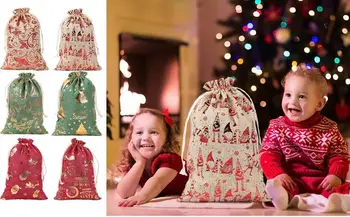 Рождественские сумки на шнурке, прочные и многоразовые сумки на шнурке, универсальные сумки для подарков большой емкости  5