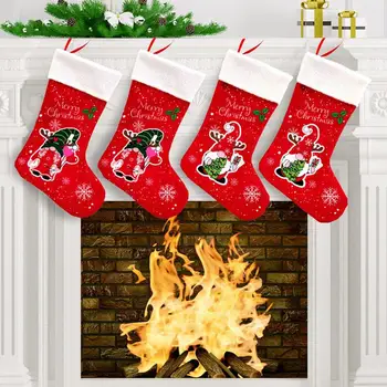 Рождественские чулки, носки Санта-Клауса, Рождественский подарочный пакет, сумка с рождественскими яблоками, Каминная елка, Рождественские украшения для дома, подарок для детей  5