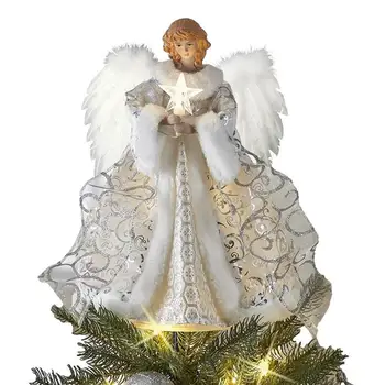 Рождественский Ангел на елке, Деревенский Плоский кулон в виде Ангела, Очаровательная статуя Ангела, верхушка дерева с крыльями для новогодней вечеринки в помещении.  5