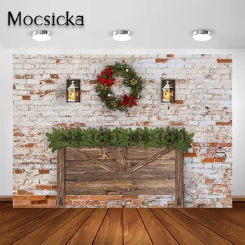 Рождественский фон для изголовья кровати Mocsicka для фотосъемки Кирпичная стена Рождественский декор Фотографический фон для фотостудии  2